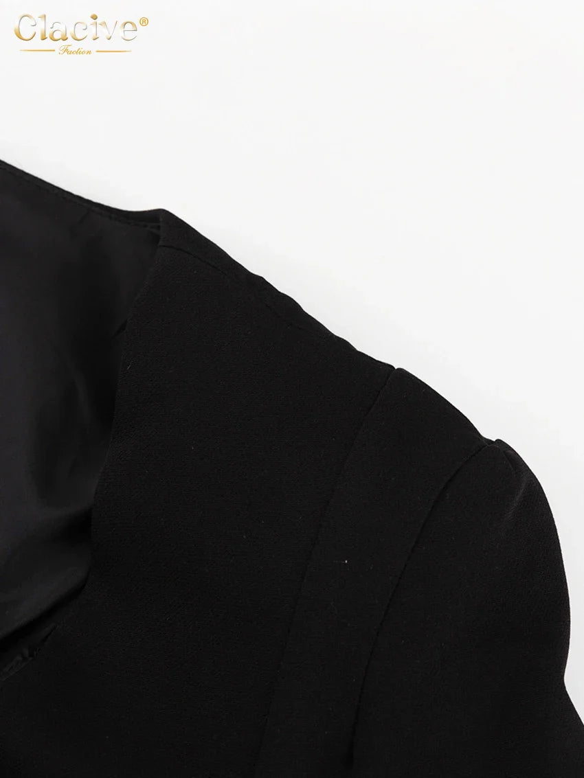 Clacive Bodycon Black Office Women's Shirt Fashion Square Collar Long Sleeve Shirts Elegant Classic Solid Tops Female Clothing