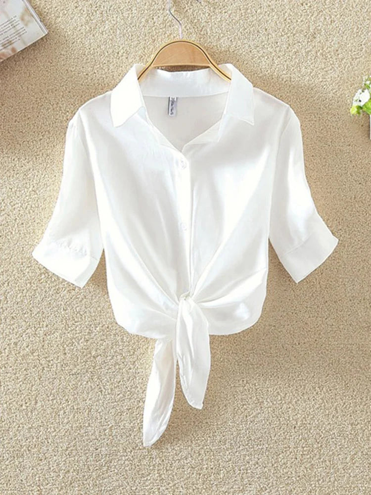 2025 New Womens Tops Fashion Women Summer Chiffon Blouse Short Sleeve Casual Shirt White Ropa Mujer Blusas Feminino