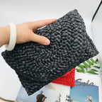 Corn Husk Weave Dinner Clutch Bag Women's Fashion Simple Solid Straw Large Purse Woman Summer Casual Vacation Ladies Wallet 2025
