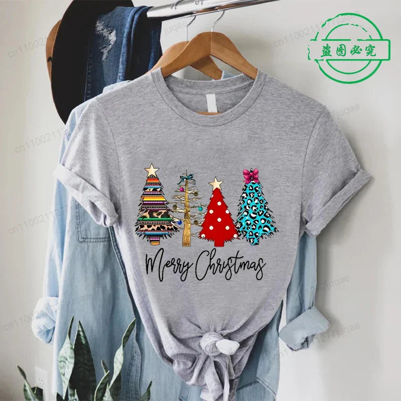 Christmas Lights Xmas Tree Print Fashion Graphic Women Tops Women Tshirt Tee Funny Christmas Party Aesthetic Shirt Camisas Mujer