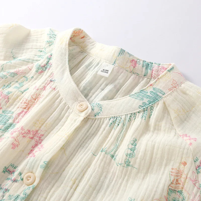 2025 New Women's Spring/Summer Pajama Set 100% Cotton Long Sleeve Long Pants Two Piece Set Large Home Clothes