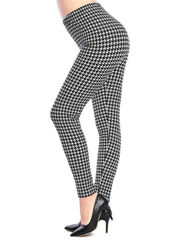 CUHAKCI Female Fitness Leggings Women Print Plaid Leggings Lady Sexy Slim Pencil Pants Push Up Elastic Waist Trousers