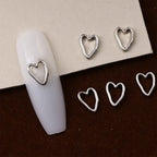 20PCS 3D Glossy Gold Silver Metallic Love Heart Various Crook Frame Solid Alloy Nail Art Rhinestones Decorations Manicure Charms