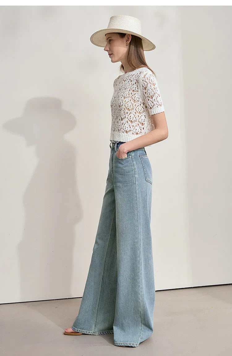 AMII Minimalist Blue Jeans Women 2025 Summer New Versatile Denim Wide Leg Pants Low Waist Thin Casual Loose Trousers  12542121