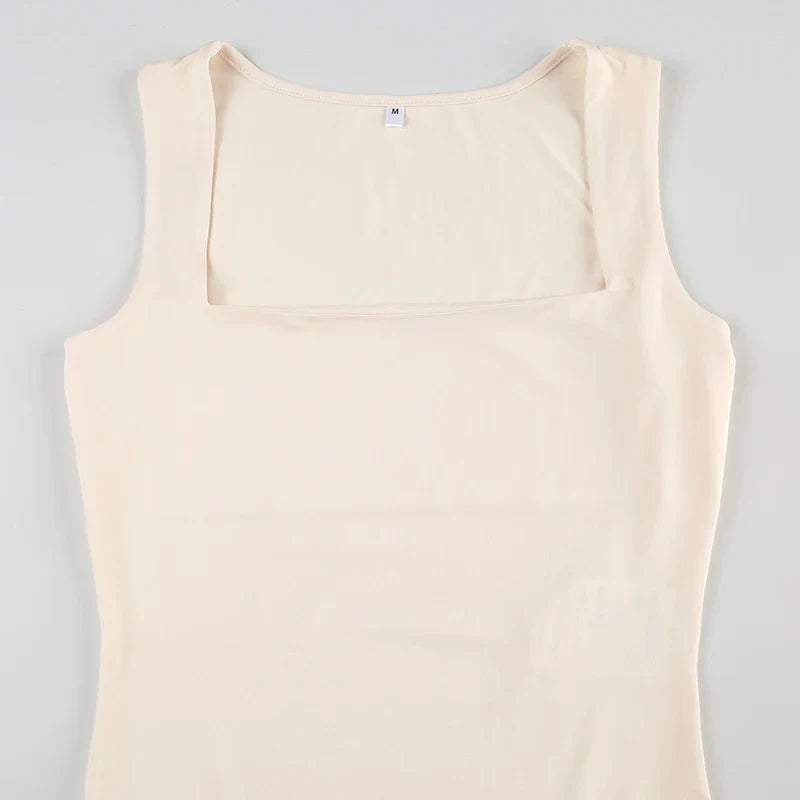 Darlingaga Casual Square Neck Fitness Summer Bodysuit Women Sleeveless Solid Basic One Piece Bodies Sporty Sexy Rompers Outfits