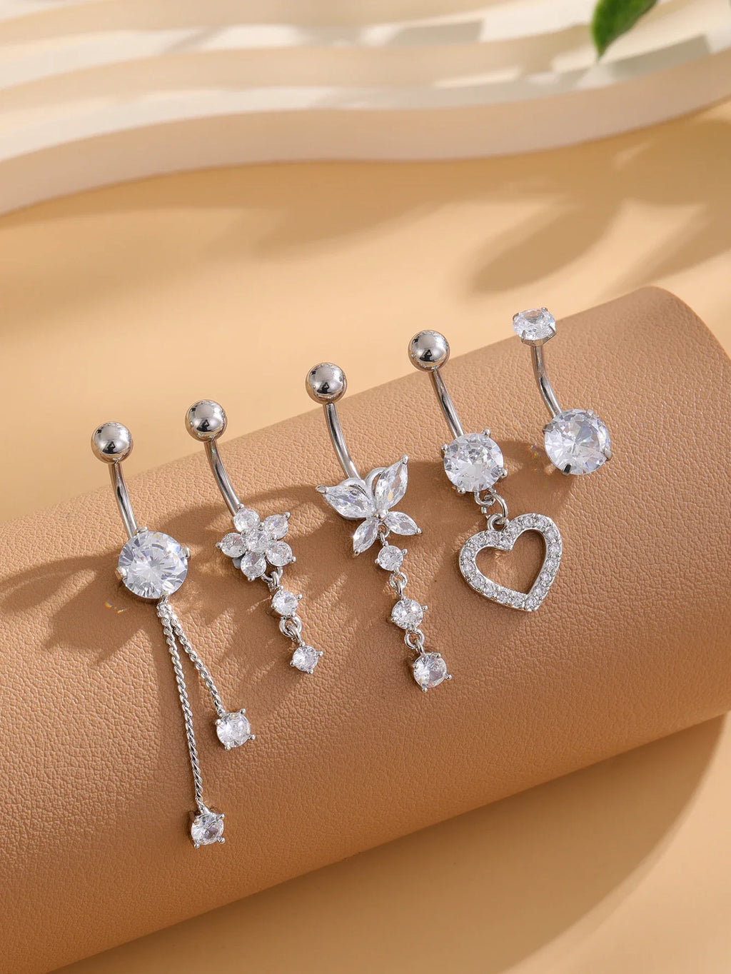 14G Gold Color Series Butterfly Dangled Belly Piercing Sets 5PCS/Lot Heart Flower Curved Navel Navel Ring Belly Button Rings