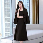 2Pcs/Set Summer Women Suit Dress Outfit  Solid Color Mid-length Lady Dress Sets Light Luxury Commute Sling Dress Coat Set