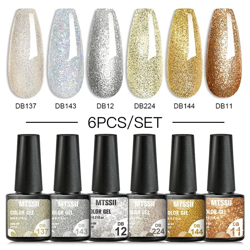 6PCS/SET Glitter Bright Pink Peach Gel Nail Polish Kit Spring Colorful Semi Permanent Soak Off Art UV Gel Varnish For Manicure