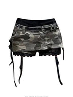 Euphoria American Y2k Mini Skirt With Lace Women Gothic Punk Camouflage Denim Skirt Streetwear Summer Harajuku Retro Spicy Y2k