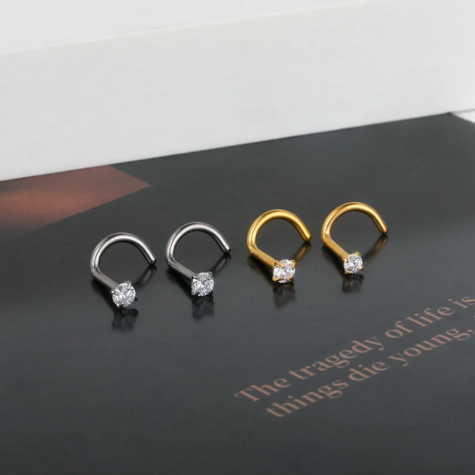 1PC Titanium 18G /20G 1.5/2/2.5/3mm Zircon Gem Nose Stud Piercing Screw Prong CZ Nostril Earring Nariz Piercings Sexy Jewelry