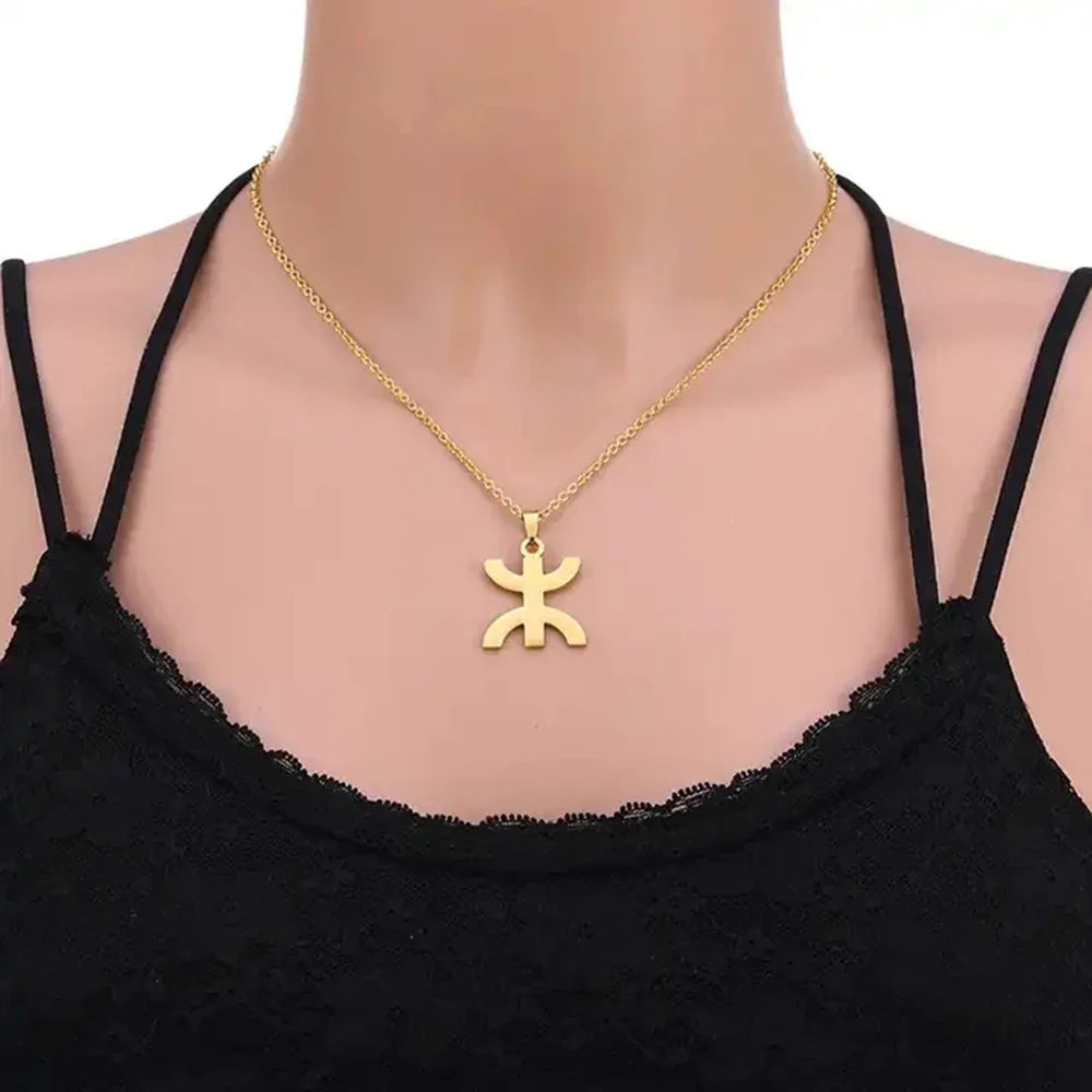 African Berbers Symbol Pendant Necklace Amazigh Letter Yaz Stainless Steel Ethnic Amulet Women Men Necklace