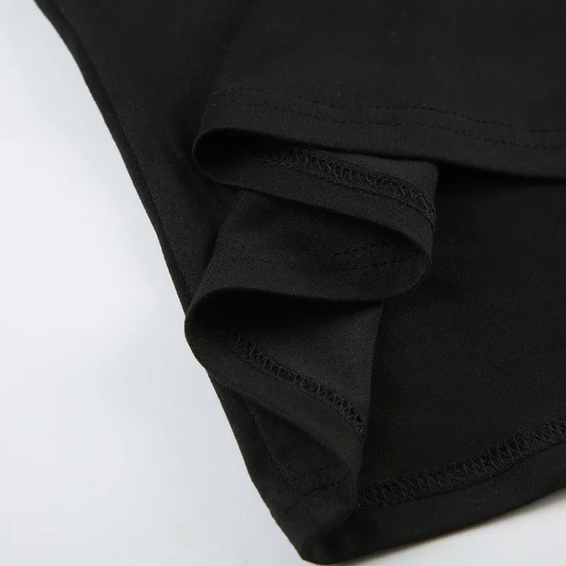 CIBBAR Gothic Print Black Tube Top Women Strapless Skinny Cropped Tops Summer Casual Chic Graphic Tees y2k Streetwear Vest Basic