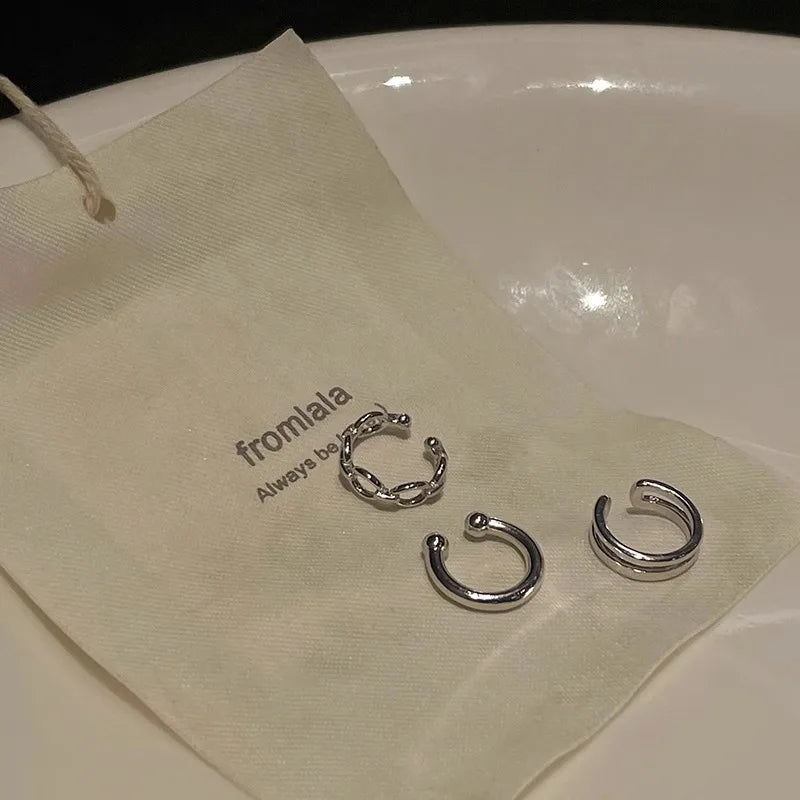 3Pcs/Lot  Silver Color Chain Ear Cuff Non-Piercing Fake Cartilage Clip Earrings For Women Men Creative Trend Christmas Jewelry