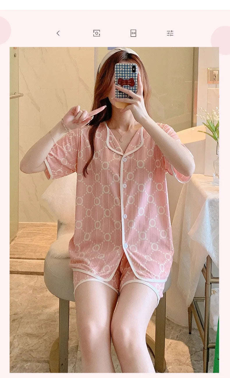 2023 New Ladies Three Piece Pajamas Women Printed Pajamas Home Sets Pajama Sets Cute Girls Homewear