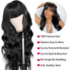 3X1 Glueless Wigs Human Hair with Bangs Body Wave Human Hair Wig with Bangs 3X1 Bleached Knots Lace Front Wig for Black Women