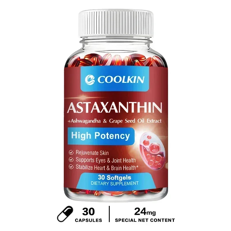 Astaxanthin 24mg - with Ashwagandha, Grape Seed Oil Extract - for Joint, Brain, Immune and Heart Support Diet
