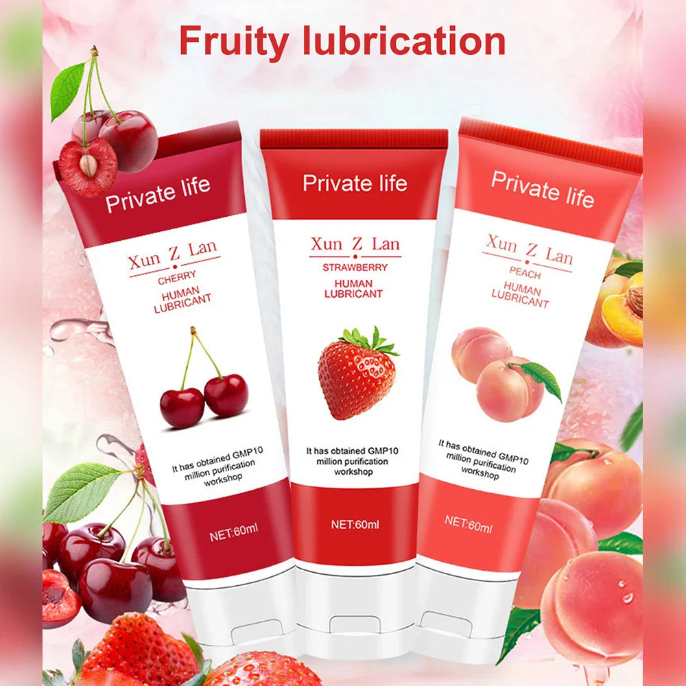 60ml Water-based Sex Lubricant Strawberry Cherry Flavor For Session Relieve Dryness Adults Lube Adult Gel