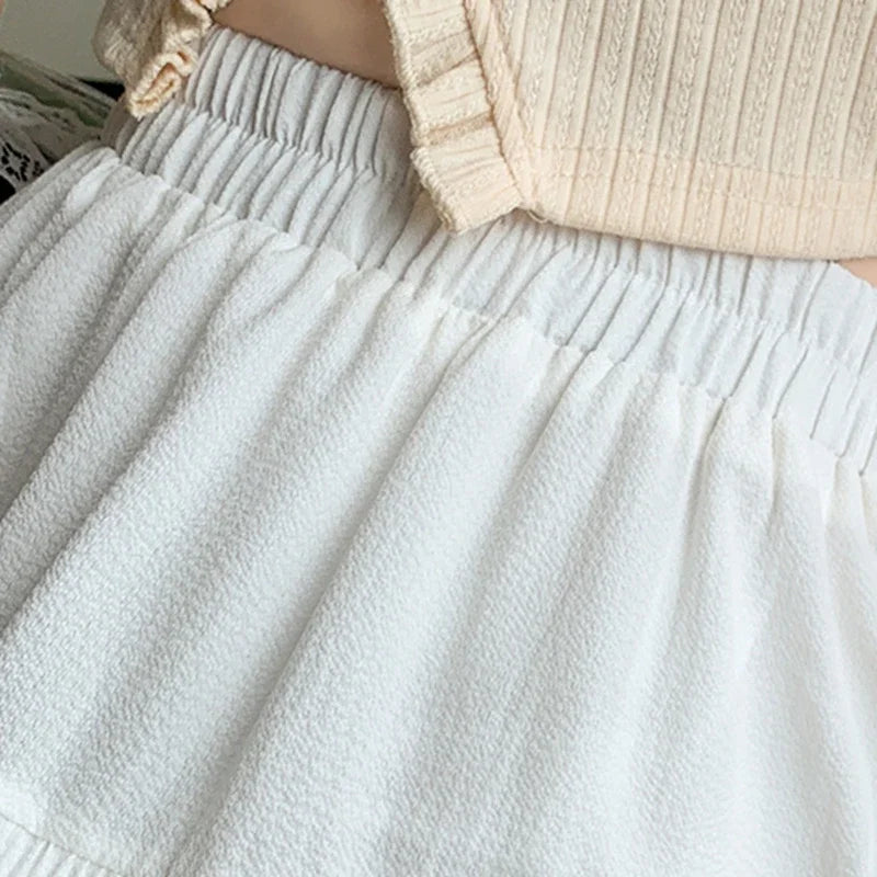 Casual Summer Ball Gown Pleated Skirts Women 2024 Korean Fashion Clothing Faldas Largas High Waist Black White A Line Mini Skirt