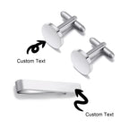 Custom Engraved Round Cufflinks & Tie Clip Set Stainless Steel Anniversary Wedding Birthday Groomsmen Gift for Father Husband