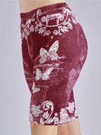 3 Piece Set Of Lmitation Denim Leggings For Women Butterfly Waist Fruit Flower Elastic Shorts High Waist Casual