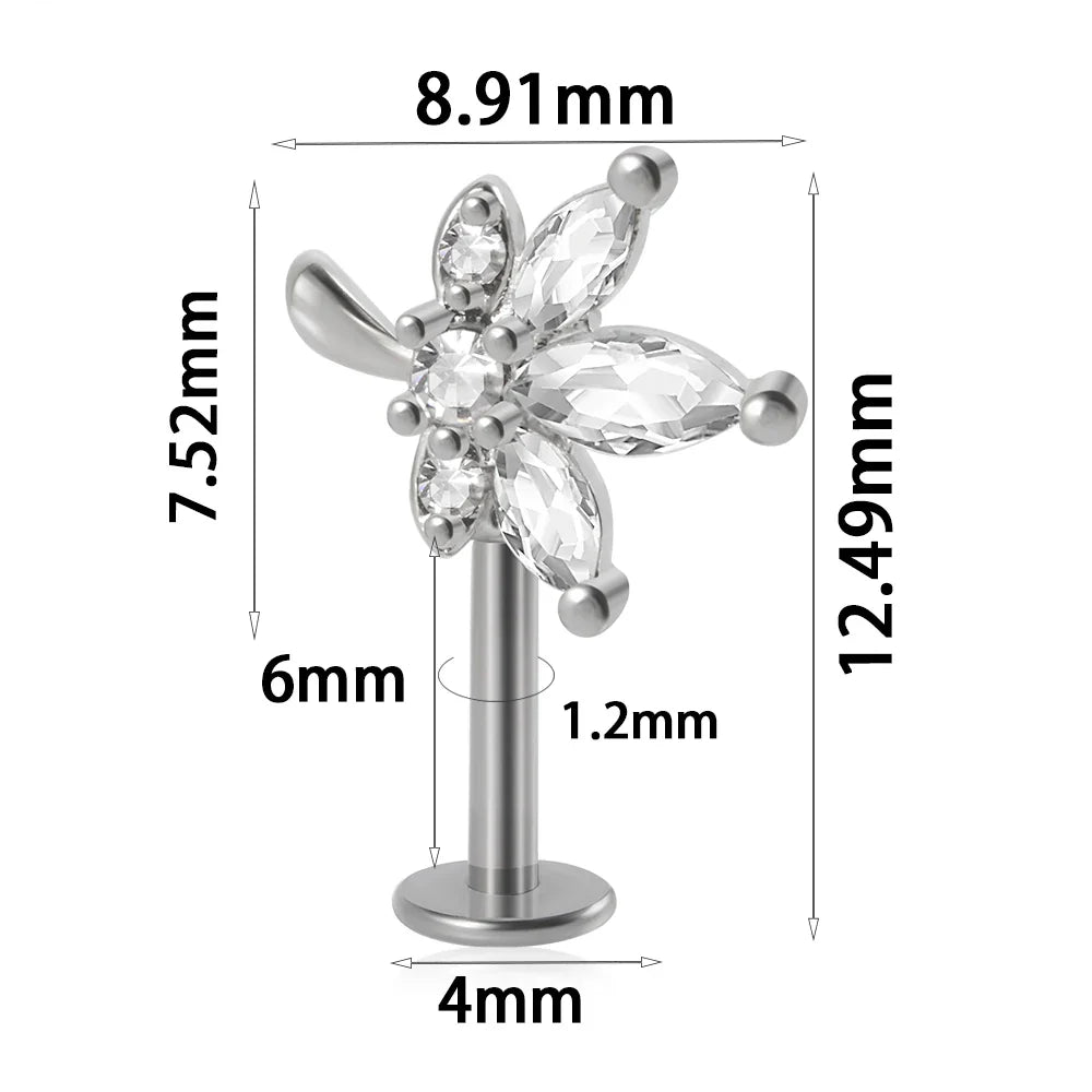 361L Surgical Steel Marquise Vertical Post Helix Piercing Crown/Butterfly Earrings Cartilage Helix Stud Body Piercing Jewelry