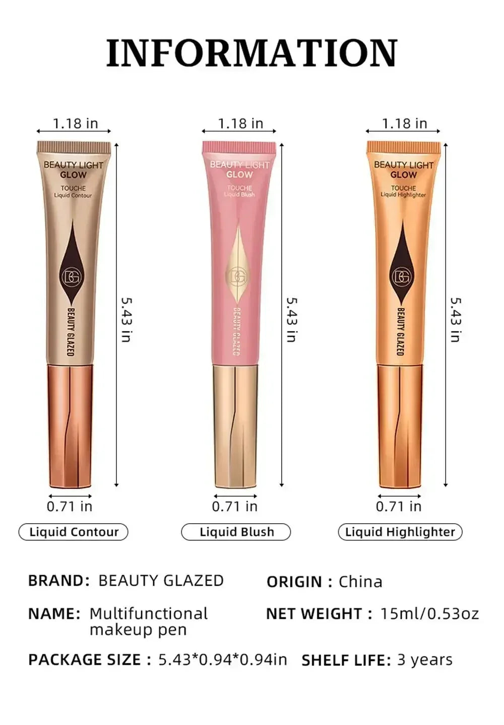 BEAUTY GLAZED 7 Colors Liquid Blush Stick Highlighter Multi Functional Make Up Pen Lip Cheek Waterproof Lasting Cosmetic