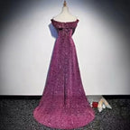 2025 New Women's Sparkling Purple Skirt One Shoulder Small Tail Evening Dress Fashionable Slimming Banquet Host Dress