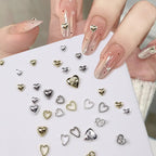 20PCS 3D Glossy Gold Silver Metallic Love Heart Various Crook Frame Solid Alloy Nail Art Rhinestones Decorations Manicure Charms