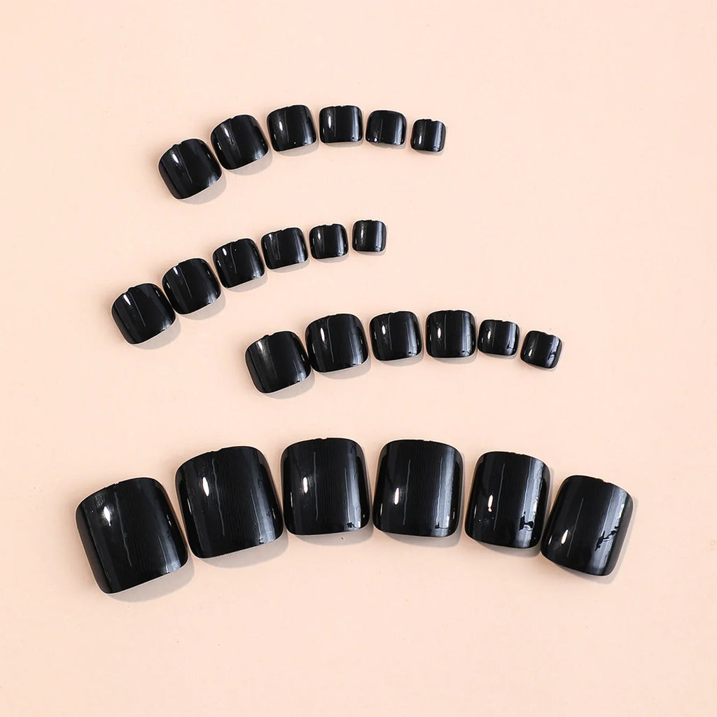 24pcs Black False Toenails Solid Color Glossy Fake Toenails Wearable Full Cover Ins Square Press on Toenail Patch for Girl Women