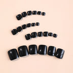24pcs Black False Toenails Solid Color Glossy Fake Toenails Wearable Full Cover Ins Square Press on Toenail Patch for Girl Women