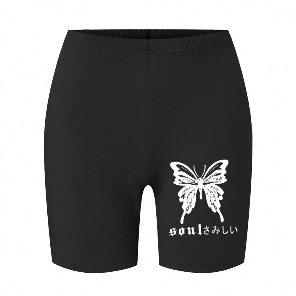 Casual Women Fitness Short Pantsbeautiful Dreamy Purple Butterfly Prints Leggings Short High Elastic Soft Thin Female Sportswear