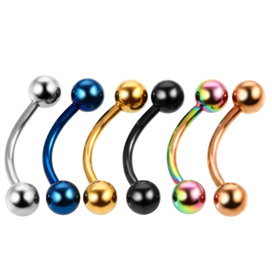1PC 6/8/10mm Stainless Steel Banana Piercing Ring 3mm Ball Eyebrow Piercing Curved Barbell Ring Snug Daith Helix Rook Earring