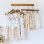 2025 Japanese Summer New Women's Pajama Set 100% Cotton Crepe Cloth Ladies Suspender+Shorts Two Piece Home Furnishing Set