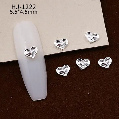 20PCS 3D Glossy Gold Silver Metallic Love Heart Various Crook Frame Solid Alloy Nail Art Rhinestones Decorations Manicure Charms