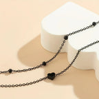 Double Tiny Heart Chain Anklets for Men Women Teen Girls, Black Tone, Ankle Bracelets Hypoallergenic Adjustable