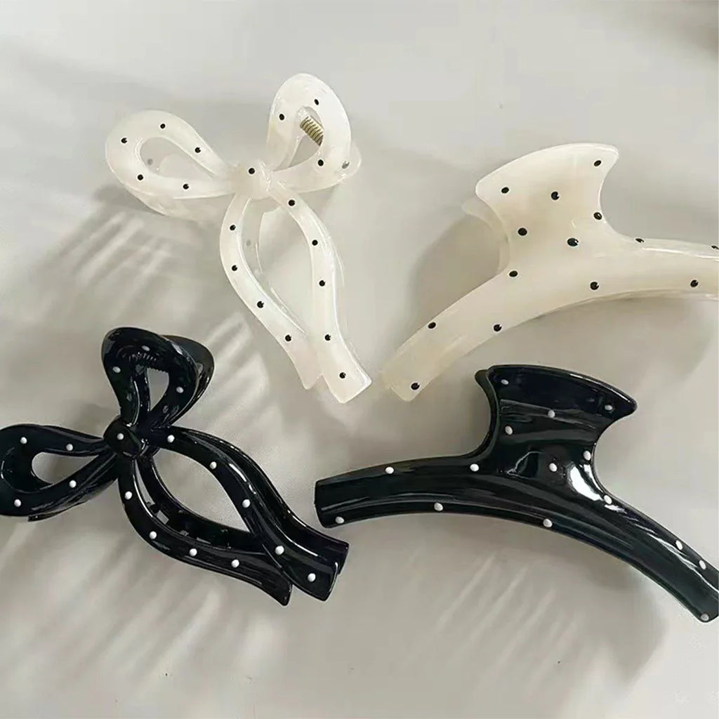 1pc black and white polka dot streamer bow grab clip luxury versatile shark clip hair clip hair grab elegant hair accessories