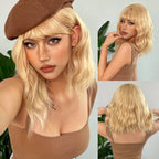 Allbell Magique Short Wavy Wig Bob Curly Wig With Bangs Dirty Orange Lolita Wigs Natural Synthetic Wig For Woman Heat Resistant