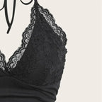 Black Lace Patchwork Halter Top Y2k Women Clothing Goth Punk Solid Ruched Backless Sleeveless Tank Top Streetwear