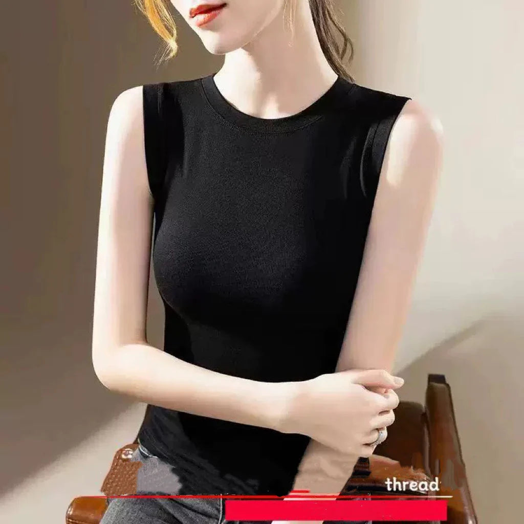 1pcs Spring Summer Women Knitted Tank Tops Girl Thin Tops Lady Basic Casual Tank Tops Round Collar Tees Sleeveless Top M~3XL