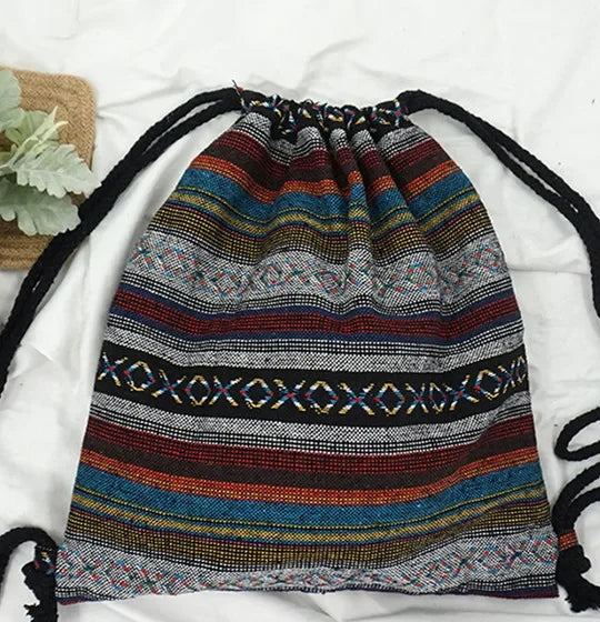 2025 Women Fabric Backpack Female Gypsy Bohemian Boho Chic Aztec Ibiza Tribal Ethnic Cottage Soft Brown Drawstring Rucksack Bags