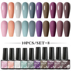 10PCS/Set Gel Nail Polish Set 125 Colors Glitter Semi Permanent Hybrid Gel Varnishes Base Top Coat Soak Off UV LED Nail Art Gel