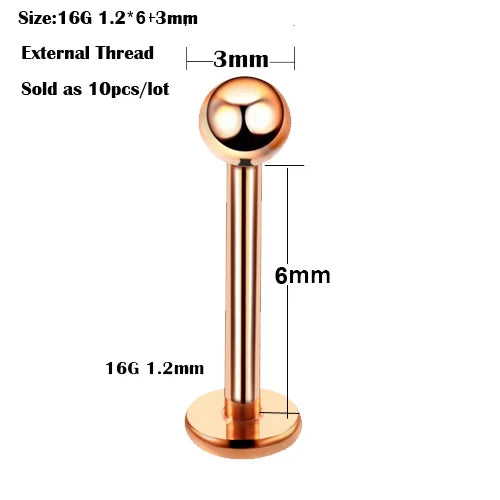 10Pcs/20Pcs/50Pcs G23 Titanium Labret Piercing Internal & External Design Lip Piercing Labret Stud Cartilage Helix Piercing