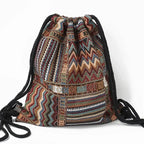 2025 Women Fabric Backpack Female Gypsy Bohemian Boho Chic Aztec Ibiza Tribal Ethnic Cottage Soft Brown Drawstring Rucksack Bags