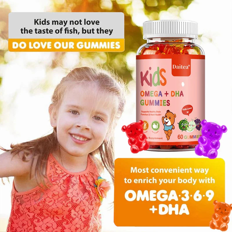 Children's Intelligence Supplement Gummies, Containing Vitamin D, OMEGA + Calcium, Support Attention, Memory, Brain Health