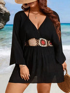 Bohemian Wind Plus Size Crochet Black CoverUp Mini Dress Sexy Hollow Tunic Beach Dress Bathing Suit Beachwear Cover Up Beachwear