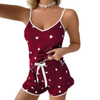 2025 Summer Pajama 2Pcs Set Large Size Vest Ruffle Shorts Women's Suspenders Soft Casual Cute Printed Women pajamas set Sexy Bow