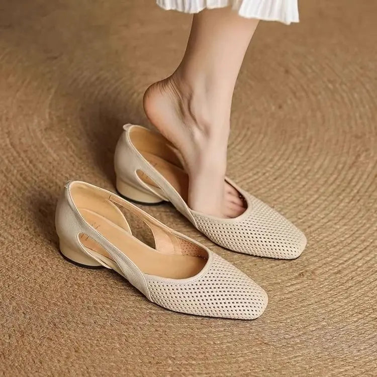 2025 Women's Breathable Knit Slip-On Flats Openwork Mesh Pointed Toe Shoes Lightweight Casual Slippers for Southeast Asia