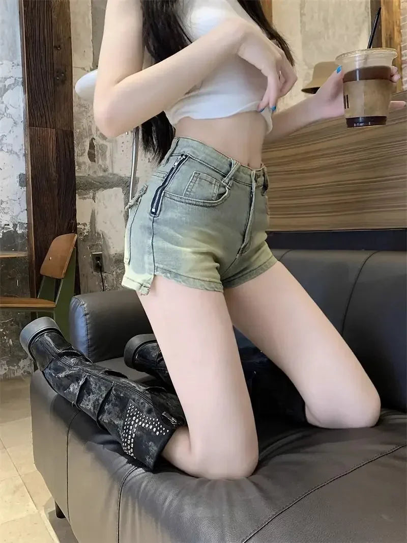 Elasticty Skinny Short Jean Pants Woman Zipper Denim Shorts for Women Designer Trend 2025 Jorts Aesthetic Design XL Streetwear