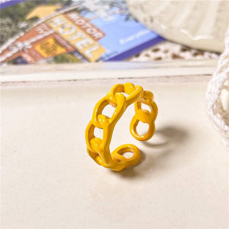 2022 Summer Colorful Ring Set Wholesale Fashion Geometric Chain Candy Color Irregular Opening Rings Women Party Finger Jewelry