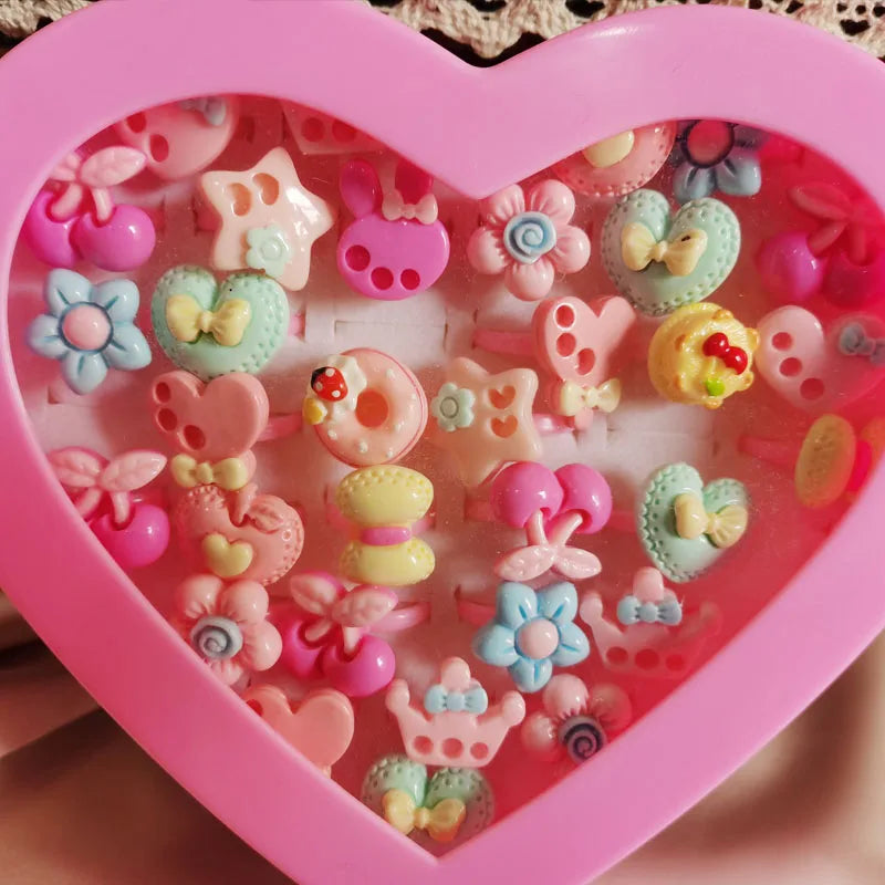 10pcs/lot Children's Cartoon Rings Candy Flower Animal Bow Shape Ring Set Mix Finger Jewellery Rings Kid Girls Toys Anillo